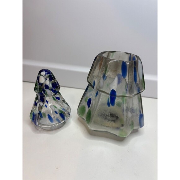 Hand Blown Art Glass Multicolor Christmas Tree Figure Decor candle holder - Picture 2 of 9